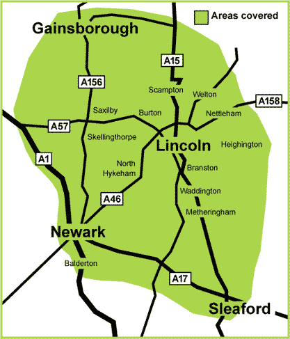 Lessons in Lincolnshire, areas covered